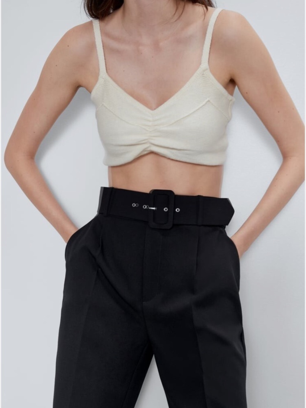 Zara Black High-Waist Tailored Trousers with Belted Waist. Size Small. Tapered. - Picture 3 of 8